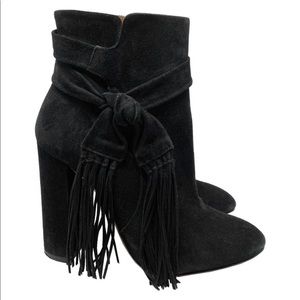 🔥Aquazzura Black Suede Chunky Ankle Boots Fringed